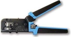 The EZ-RJ45 Crimping Tool, crimps, and trims